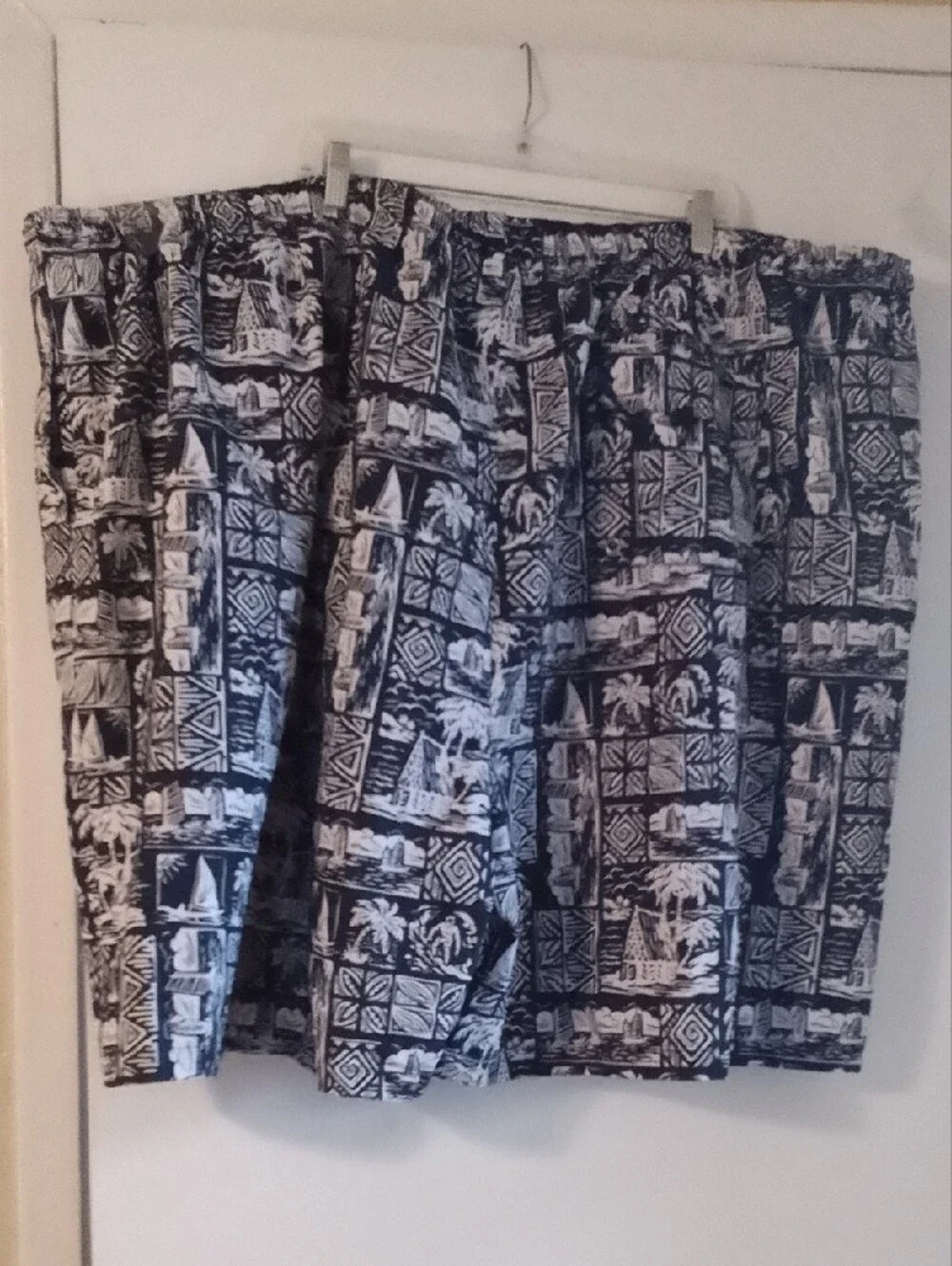 Men's Navy & White Tropical Print Swim Shorts